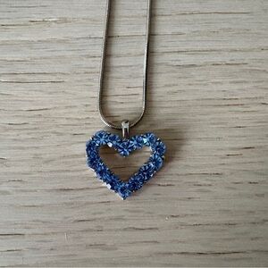 Blue rhinestone heart necklace